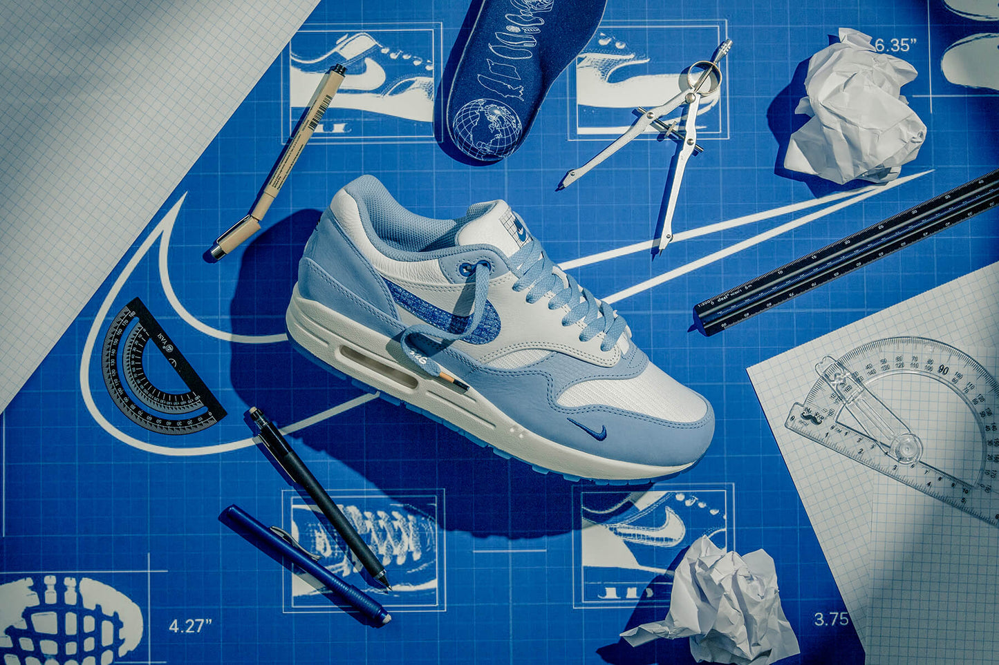 Air Max 1 PRM "Blueprint" - White/Dark Marina Blue/Leche Blue